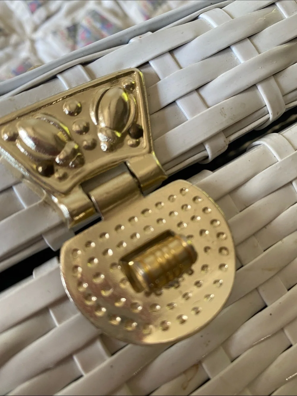 Vintage mid century- White Woven Hard Case Bag with Gold Hardware